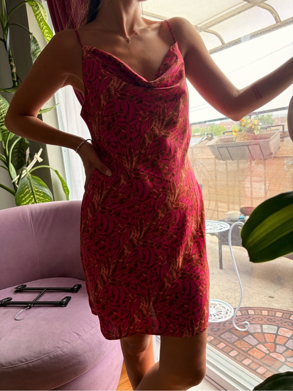 Urban outfitters Neck Slip Dress in Pink Floral Print